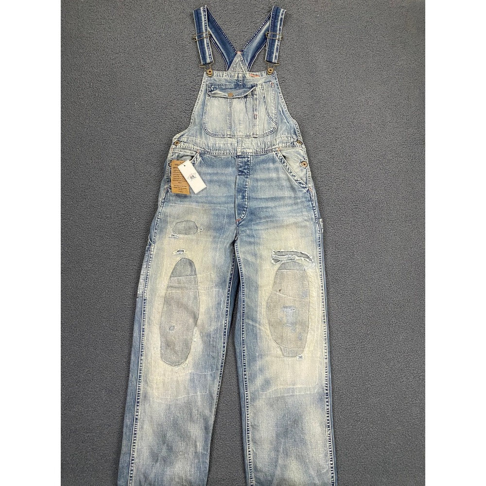 RRL Ralph Lauren Hand Repaired Denim Overalls Womens 1, XS Conductor Hobo Jeans